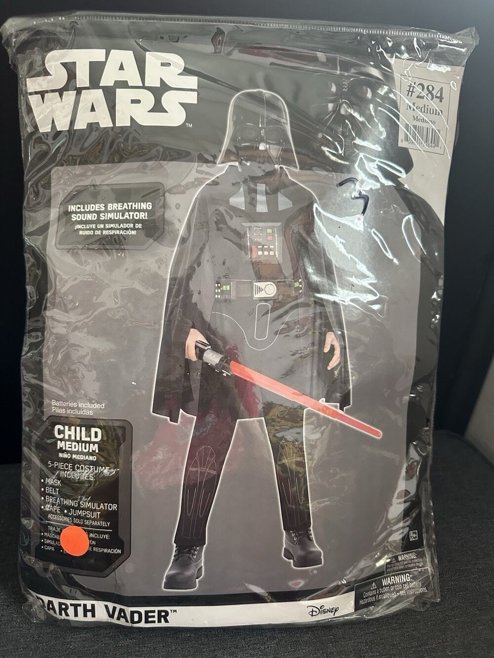 Star Wars Darth Vader Child Costume Medium #284 Jumpsuit Cape Belt Incomplete